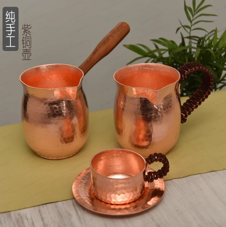 수제 순수 구리 이브릭: 바리스타를 위한 나무 손잡이가 있는 터키/그리스/아랍..