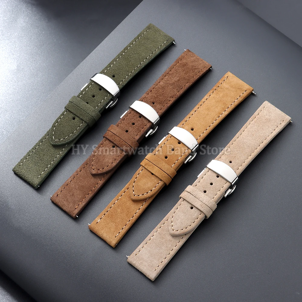 Suede Leather Watch Strap with Butterfly Buckle and Quick Release