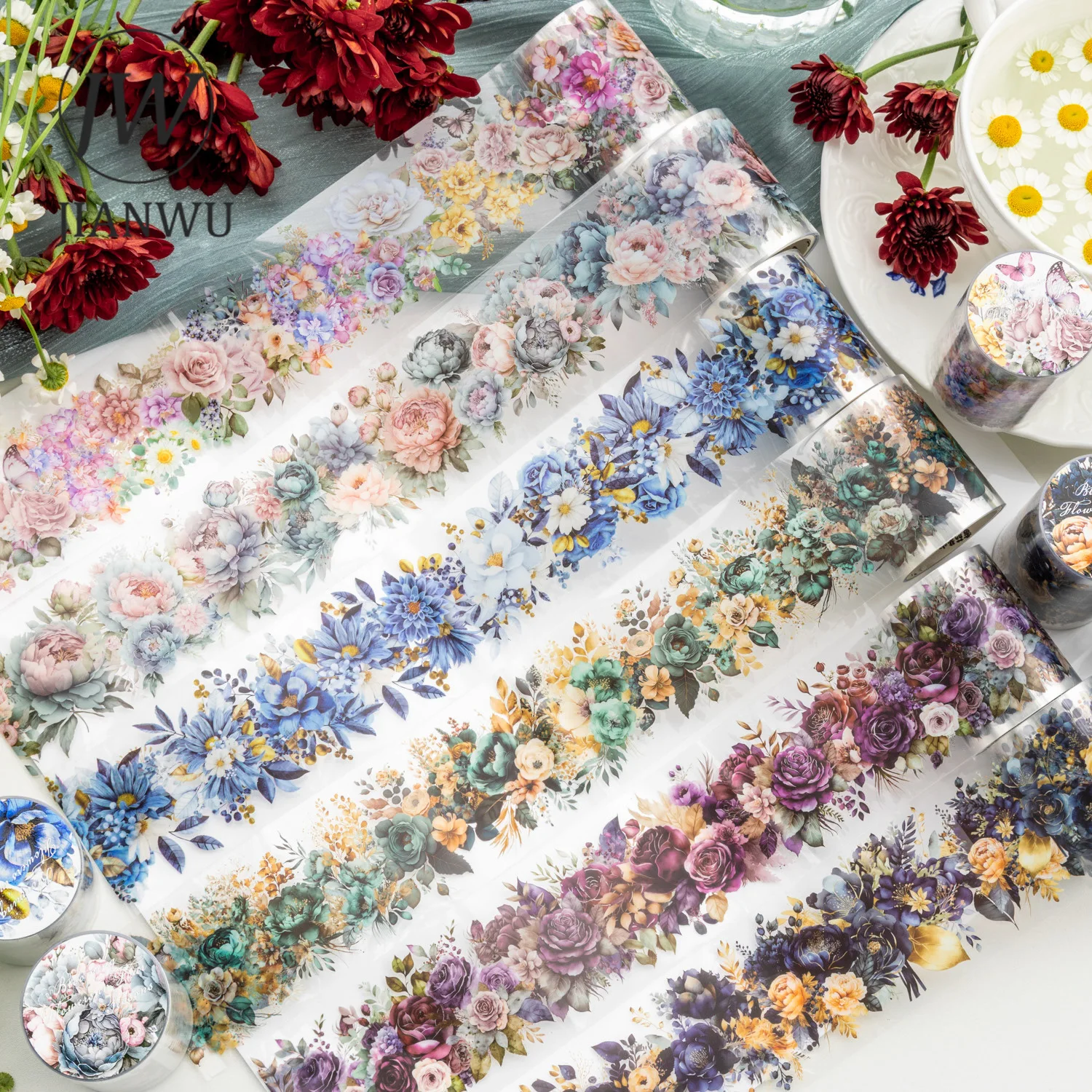 

JIANWU 50mm*200cm Blooming All Season Series Vintage Plant Material Decor PET Tape Creative DIY Journal Collage Stationery