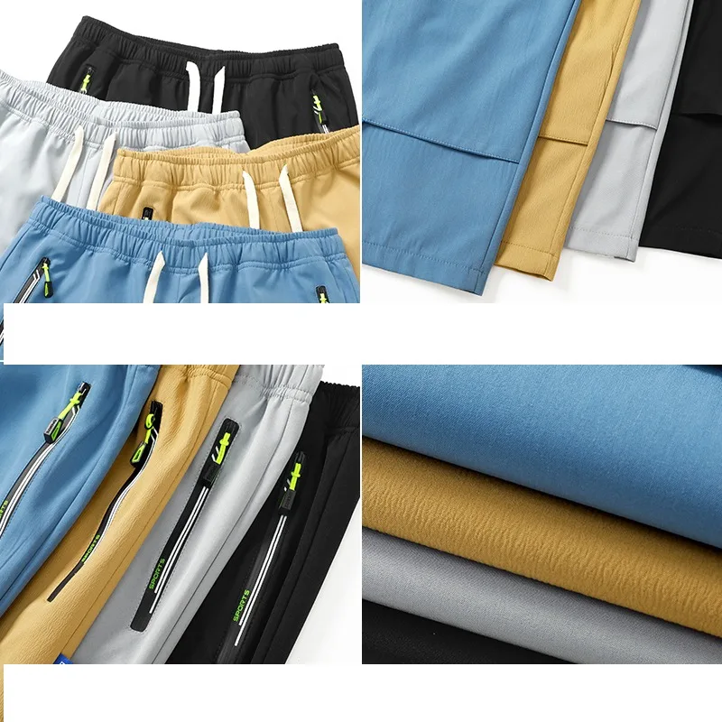 Solid Color High Waisted Men's Clothing Elastic Pockets Casual Summer Streetwear Sweatpants Cargo High Street Casual Shorts