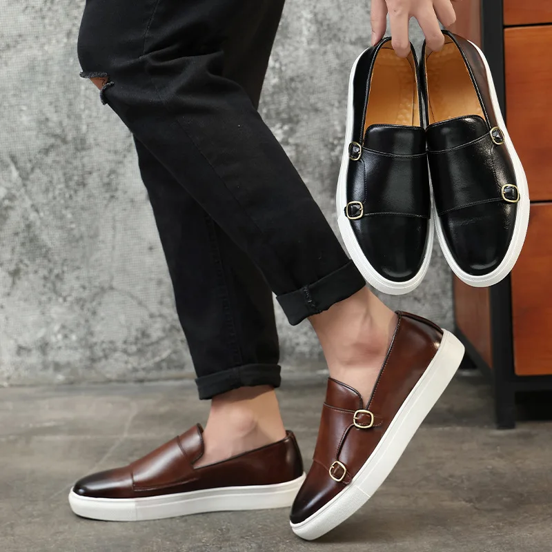 Loafers Mens Brown Dress Shoes With White Soles Fashion Man Casual
