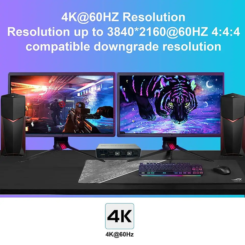   HDMI ÷ Ʈ KVM ġ, ȥ Է, DP HDMI KVM ġ,  2 , PC ǻ 2 , 4K, 60Hz, 2X2