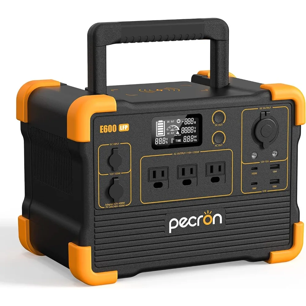 

Portable Power Station E600LFP 614Wh Solar Generator Power Station with 3X1200W AC Outlets 100W USB-C PD Output Battery Backup
