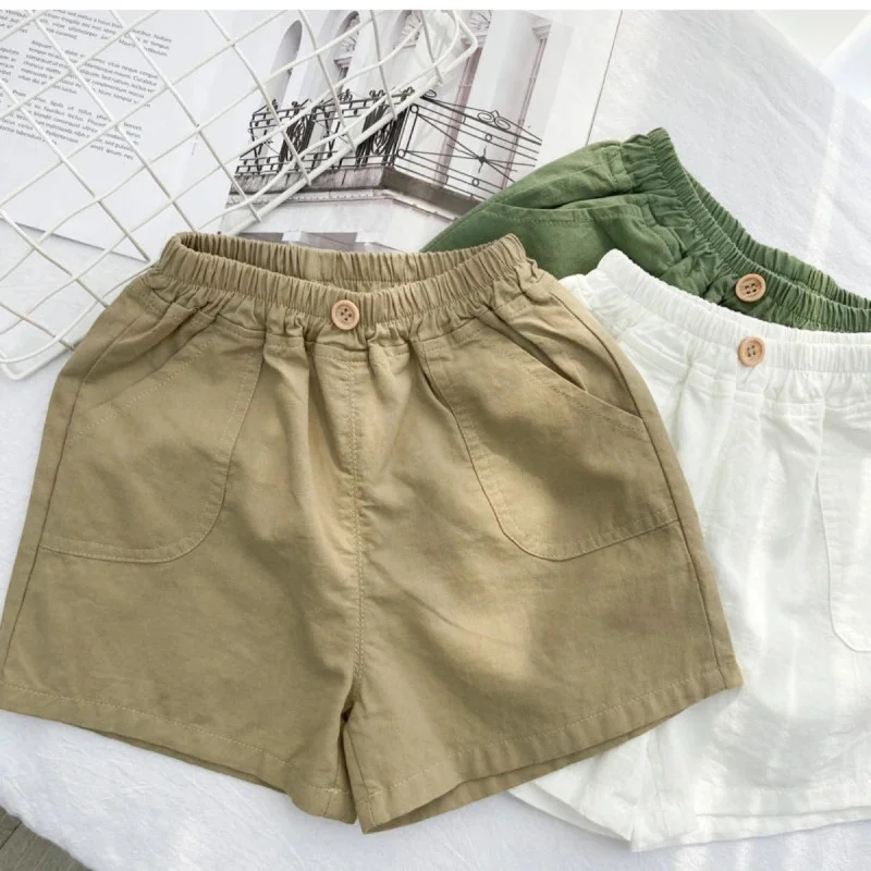1 2 3 4 5 Years Kids Summer Shorts Boys Girls Korean Style Cotton Short Pants Toddler Children Cute Solid Elastic Waist Shorts