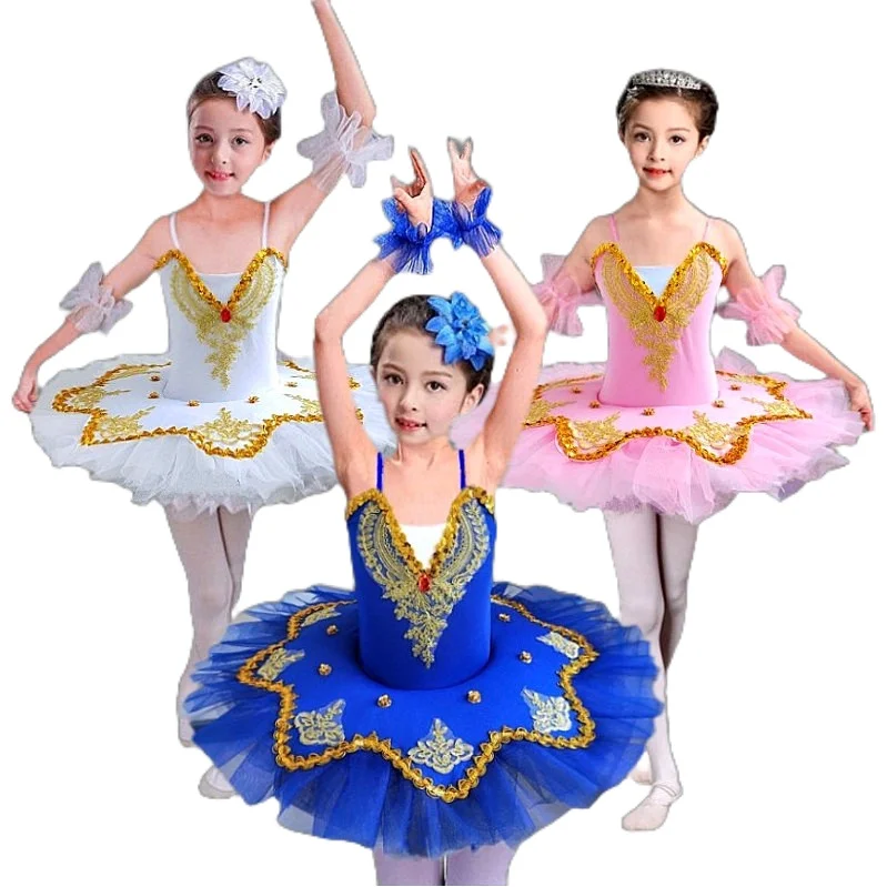 

Kids Girls Sequins Ballet Dress Tutu Skirt Ballerina Costume Little Swan Stage Performance Wear