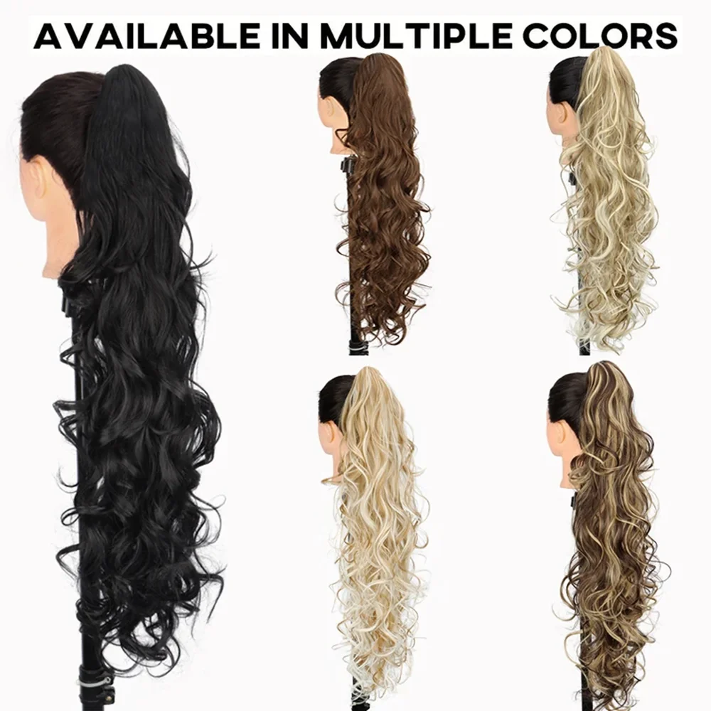 30 Inch Black Ponytail Long Wavy Synthetic Ponytail Hair Extension Heat Resistant Fiber Clip in Hairpiece for Women Daily Use