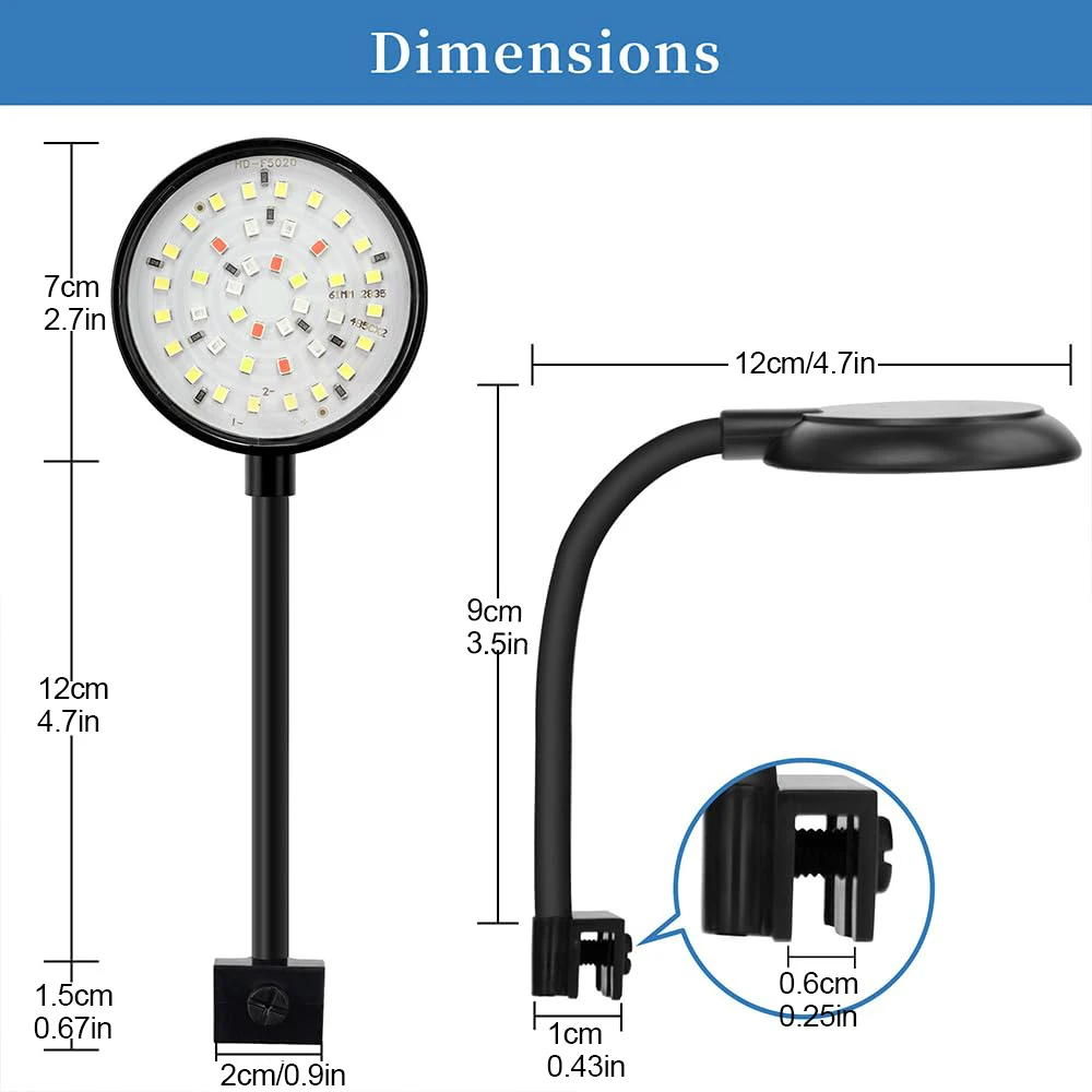 LED Lamp Aquarium Light Aquarium Lamp Mini Clip On Aquarium Light 7W Dimmable Small Fish Tank Light USB Moving Lamp with White Red Blue Green LED for 3-5 Gallon Tanks