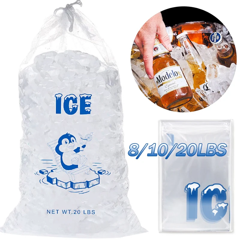 10 Sacchetti Riutilizzabili Per Cubetti Di Ghiaccio - Materiale Alimentare Con Coulisse - Capienza 4,5 Kg - Per Freezer, Picnic, Campeggio E Macchina Del Ghiaccio - 3