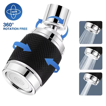 360 องศาหมุน Splash-Proof ก๊อกน้ํา Aerator Splash FILTER ก๊อกน้ํา Extender สามความเร็วปรับ Universal หัวฉีดร้อนและเย็น 1