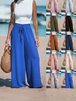 2025 Pantaloni moda casual con coulisse allentata a gamba larga quattro stagioni da donna transfrontaliera 1