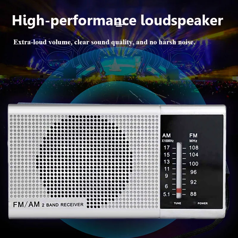 Mini Portable FM AM Radio Battery Powered DSP Radios Built-in Loudspeaker with 3.5MM Headphones Jack Frequency Window for Elder