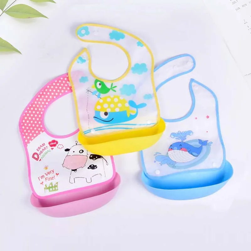 Detachable Rice Pocket Baby Bib Imitation Silicone Waterproof Bibs Burp Cloth Cartoon Adjustable Feeding Bavoir For Baby Kids silicone bib,silicone feeding bib,baby bib,feeding bib,cotton bib set,cotton bib