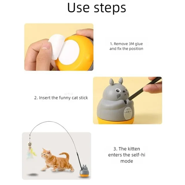 New cat funny cat stick steel wire long pole feather cute cat toy kitten fishing rotating self-pleasure relief pet toy 6