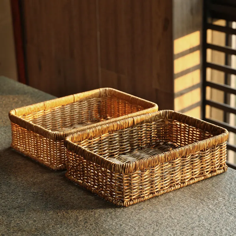 

Imitation rattan desktop sundry storage box end table key storage basket Bathroom supplies storage basket