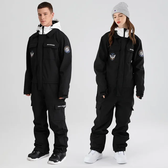 2025 Hooded Skiing Suits Women Outdoor Windproof Jumpsuit Female One Piece Snow Overalls Man Waterproof Snowboard Outfit Clothes 2