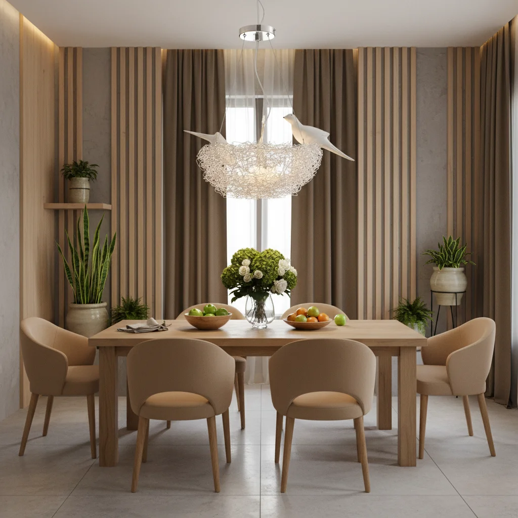 Modern Bird Nest Chandelier 5-Light, Adjustable Height Dimmable Ceiling Pendant Light for Dining Room
