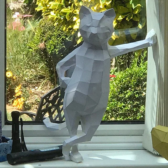 Sculpture de chat debout en papier 3D mod les de chaton Cool d corations de bureau