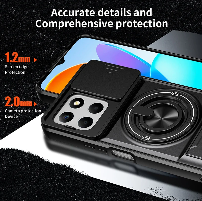 Armor Stand Holder with Slide Lens and Magnetic Ring Cover - Durable Protective Case