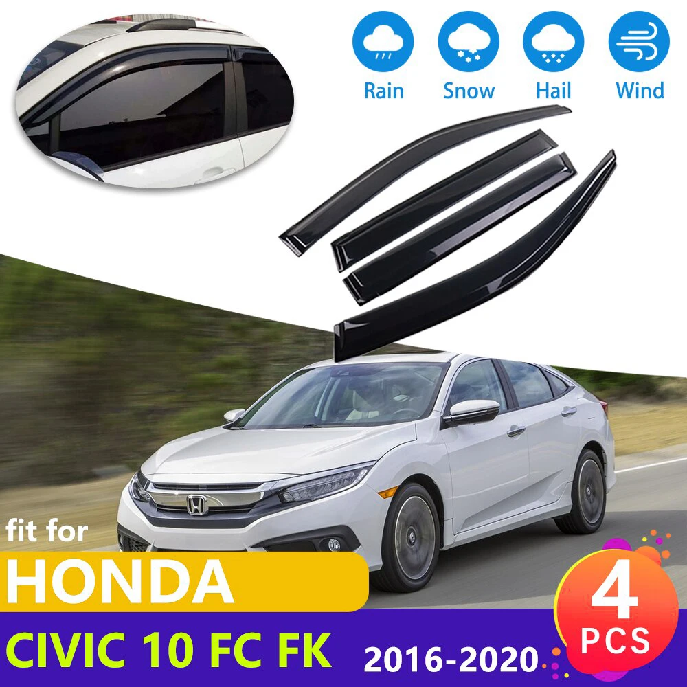 HKPKYK Für Honda Civic 2016-2020 4 Stück Fensterabweiser Fenster Visier Lüftungsschirme Sun Rain Deflector Guard 