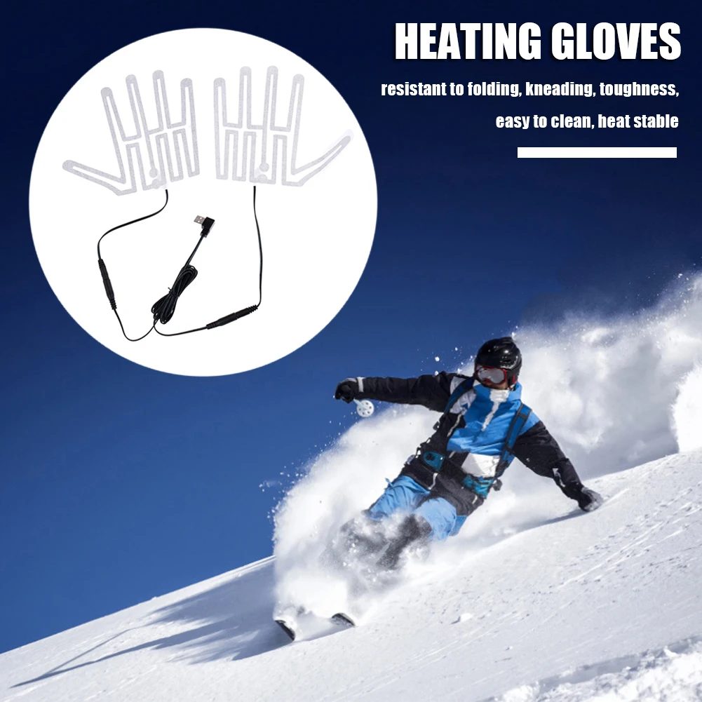 1 Pair Five-Finger Gloves Heating Pad Carbon Fiber 5V Glove Heating Sheet Thermal Insulation for Outdoor Skiing