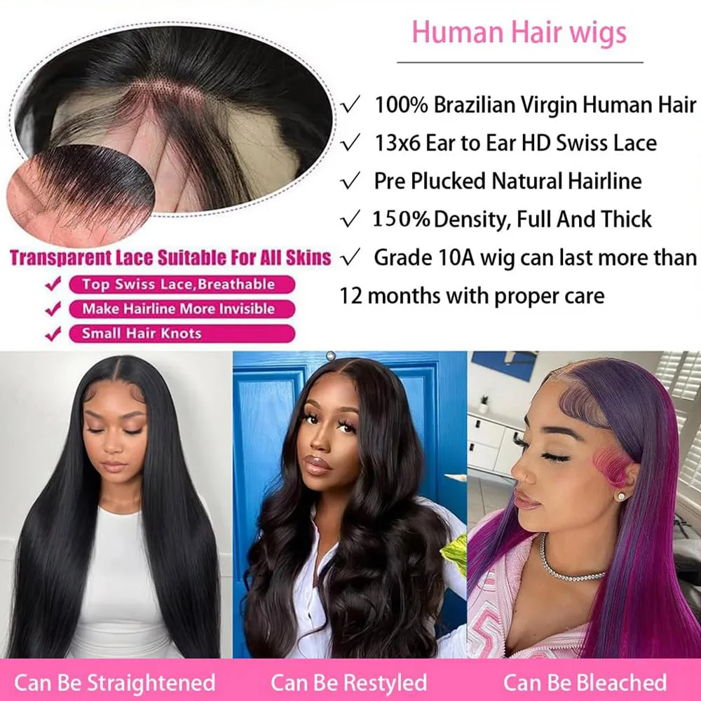 13x6 Straight Lace Front Wigs Human Hair 20 Inch HD Lace Front Wigs Human Hair 200% Density 13x6 Frontal Wigs Pre Plucked