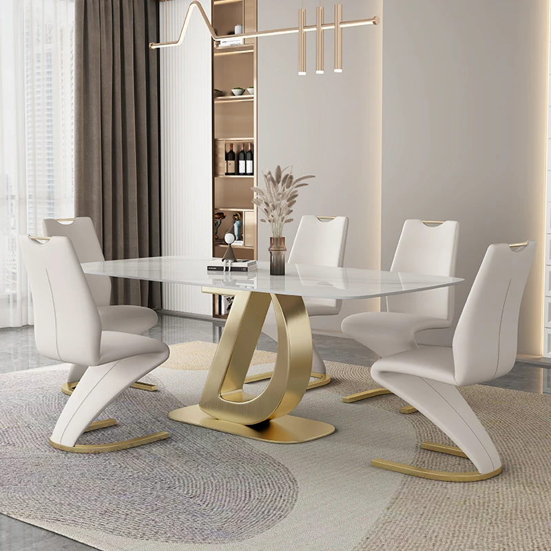 

Kitchen Table And Chair Small Apartment Modern Minimalist Luxury High-end Dining Table Stainless Steel Comedor Furnitures GY50CZ