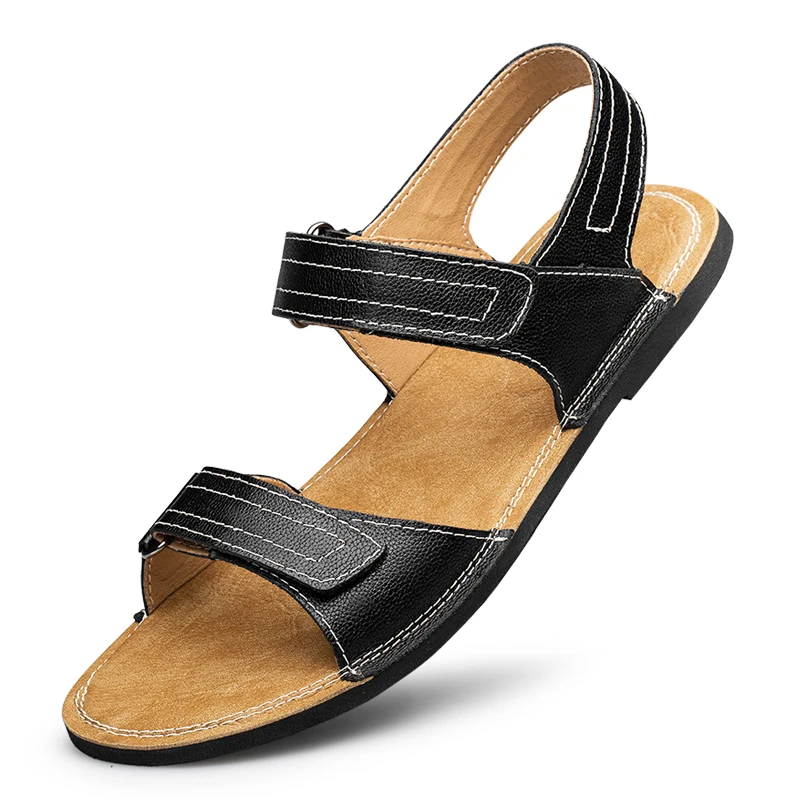 2023 Beach Shoes Summer Cow Leather Men Sandals Size 38-47 Men's Black/brown Leather Breathable Comfortable Sandals Beach Shoes