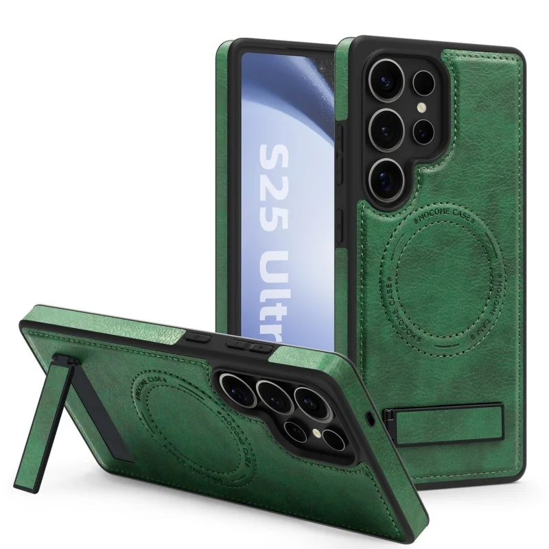 Leather Stand Case with Magnetic Wireless Charging and Fall Protection