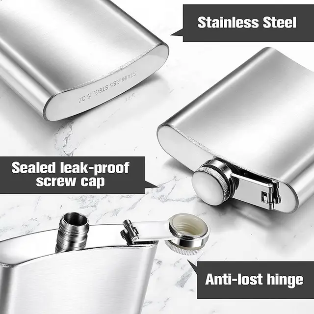High Quality Stainless Steel Hip Flask Portable Container Whisky Flagon Convenient Leakproof Drinking Bottle Outdoor Hip Flask 4