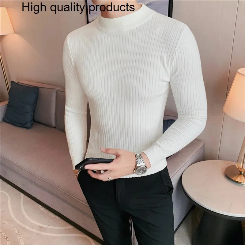 

2023 British Style Men Winter Solid Color Turtle Pullover Knitted Shirt Slim Sweater Sweaters Knitwear S-4XL