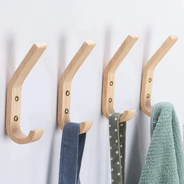 4PCS Wooden Wall Hooks, Coat Hooks, Wooden Hooks For Hanging On The Wall,  Hat Hangers On The Wall, Towel Hooks For Bathroom, Bedroom, Living Room,  Kitchen, With 4 Nails