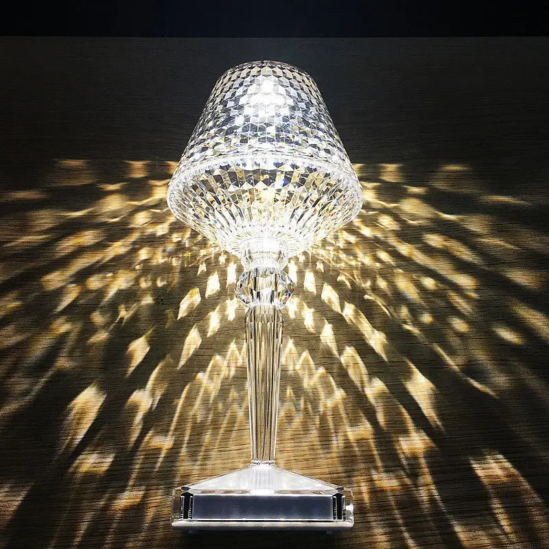 

Wave Point Crystal Table Lamp USB Charging Night Lamp Acrylic Prism Bedroom Decoration Design Transparent Tritone Dimming
