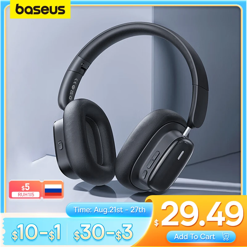  Baseus Bowie H1i Wireless Headphone Bluetooth 5.3 38db ANC Noise Cancellation Hi-Res 3D Spatial Audio Over the Ear Headsets 100H 