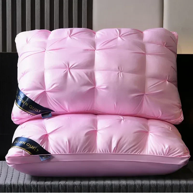 Liv-Esthete Noble White 100% Goose Down Pillow Sleep Gift Down-proof Queen King 100% Cotton White Neck Protection Bed Pillows 3