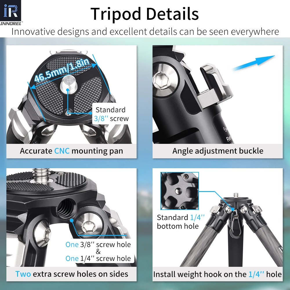 Carbon Fiber Tripod-INNOREL RT85C Without Ballhead Super Professional Tripod Monopod Heavy Duty Stand Support For Digital DSLR Camera Black - View #14