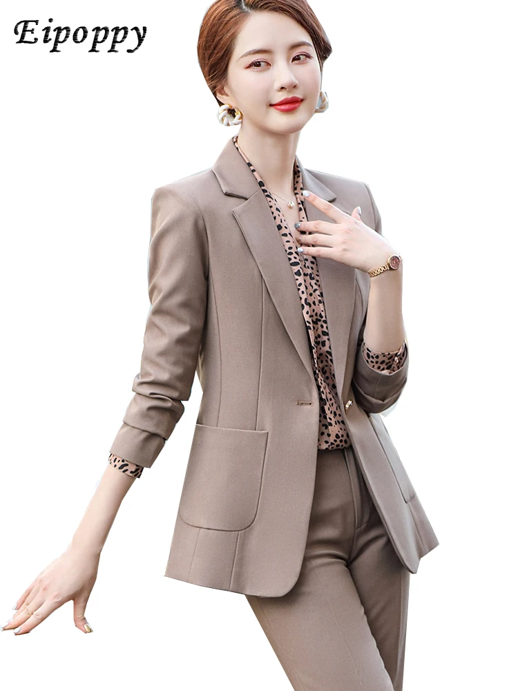 

High Quality Brown Khaki Black Pant Suit Women Office Ladies Business Work Career Wear 2 Piece Set Formal Blazer and Trouser