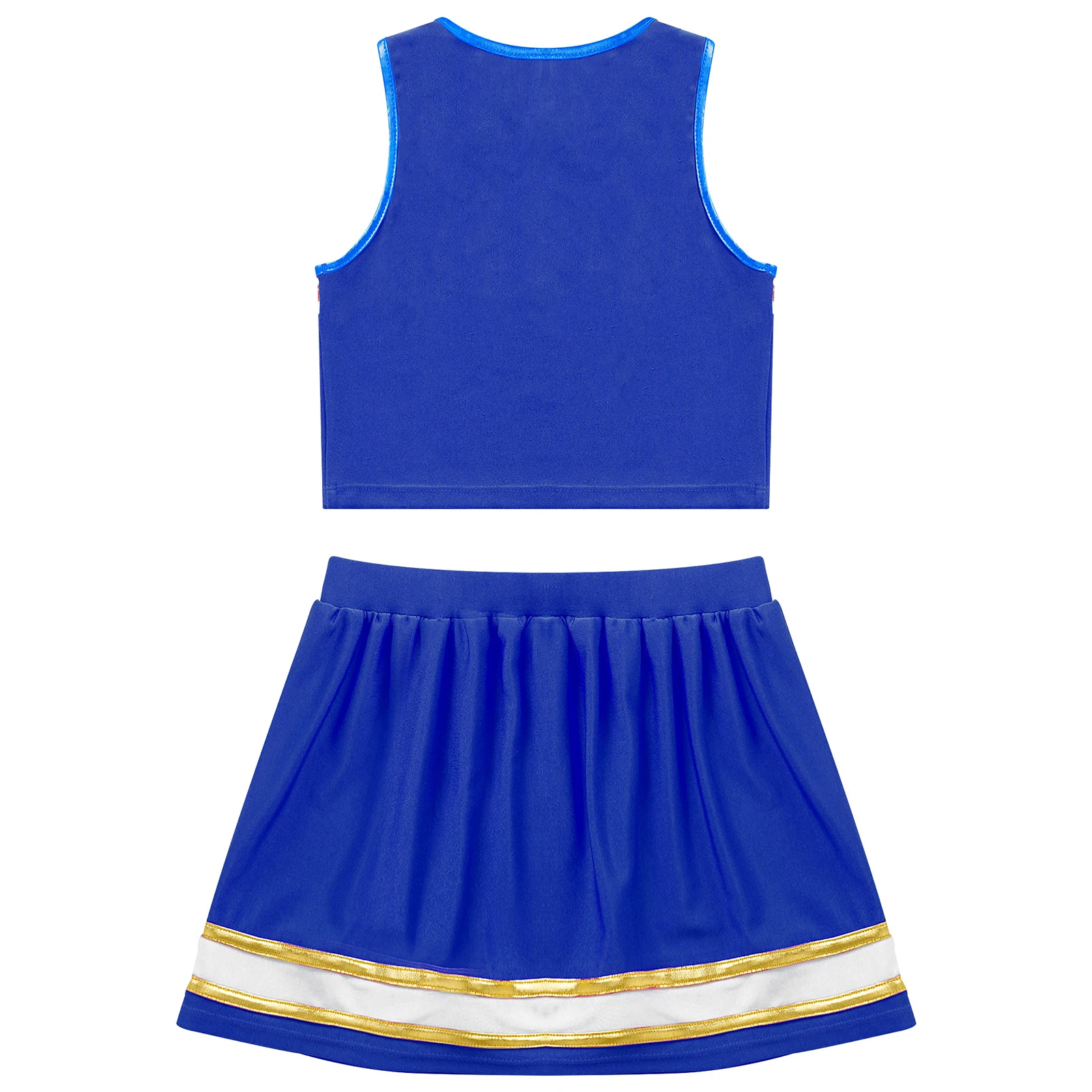 Kids Girls Cheerleading Uniform Cheer Dance Clothing Sleeveless V Neckline Letter Print Crop Top with Elastic Waistband Skirt