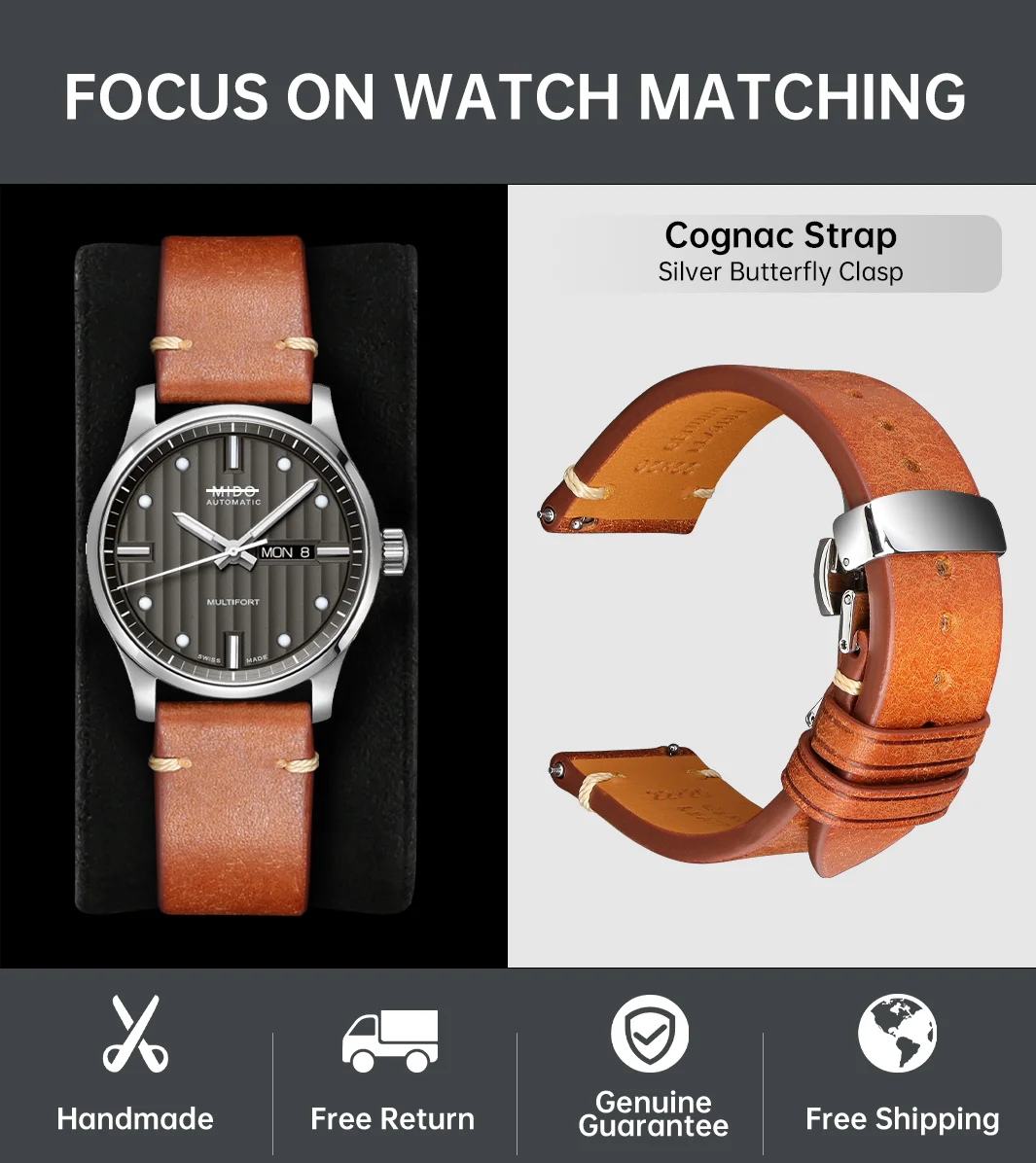 Italian Pueblo Leather Luxury Quick Release Watch Strap - Premium Watch Band Bracelet in 20mm & 22mm Sizes