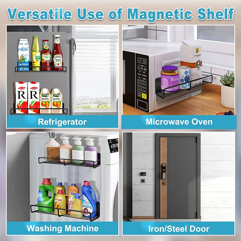 Magnetic Kitchen Storage Rack Waterproof Refrigerator Magnetic Organizer Rustproof Spice Shelf No Drilling Kitchen Accessories 3