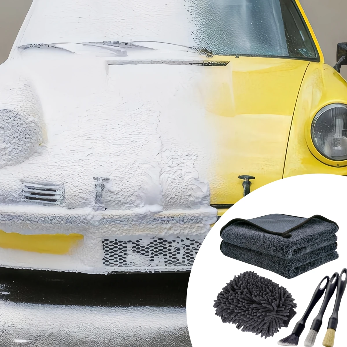 Kit per la pulizia dell'auto con guanto per il lavaggio, spazzola per dettagli, asciugamano multifunzionale assorbente, kit completo per la pulizia delle auto - Image 6