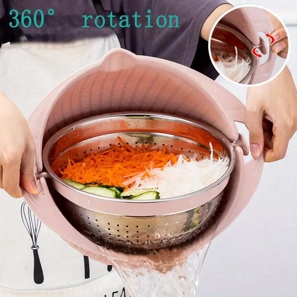 

Кухонный поднос для фруктов, съемная двухслойная сливная корзина для фруктов и овощей, креативная вращающаяся корзина для мытья дома