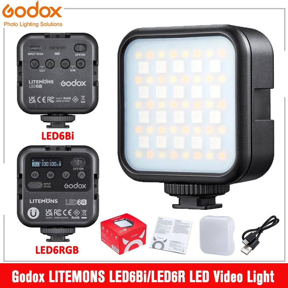 

Godox litemon LED6Bi Bi-color LED6R RGB светодиодный Video 3200K-6500K светильник Camera светодиодный CRI 95 + 13 FX