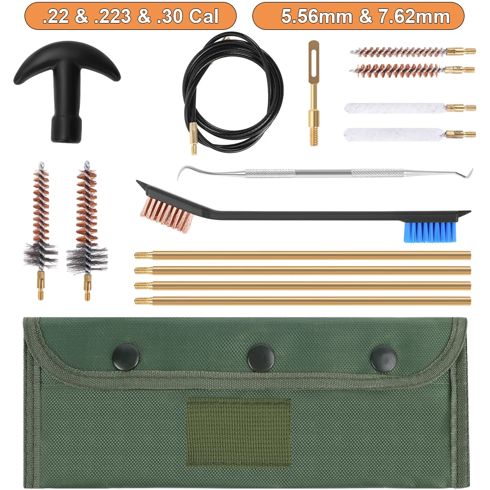 

Universal Gun Cleaning Kit 16Pcs/Set Cleaner Brush& Rope & Rod Tools for Pistol Rifle Shotgun 5.56/7.62mm .22/.223/.30/.308 Cal