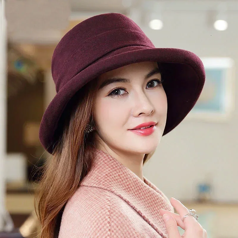 

2022 Autumn and Winter Women High Quality Wool Bucket Hats Lady Fashion Warm Wide Brim Felt Fisherman Hat