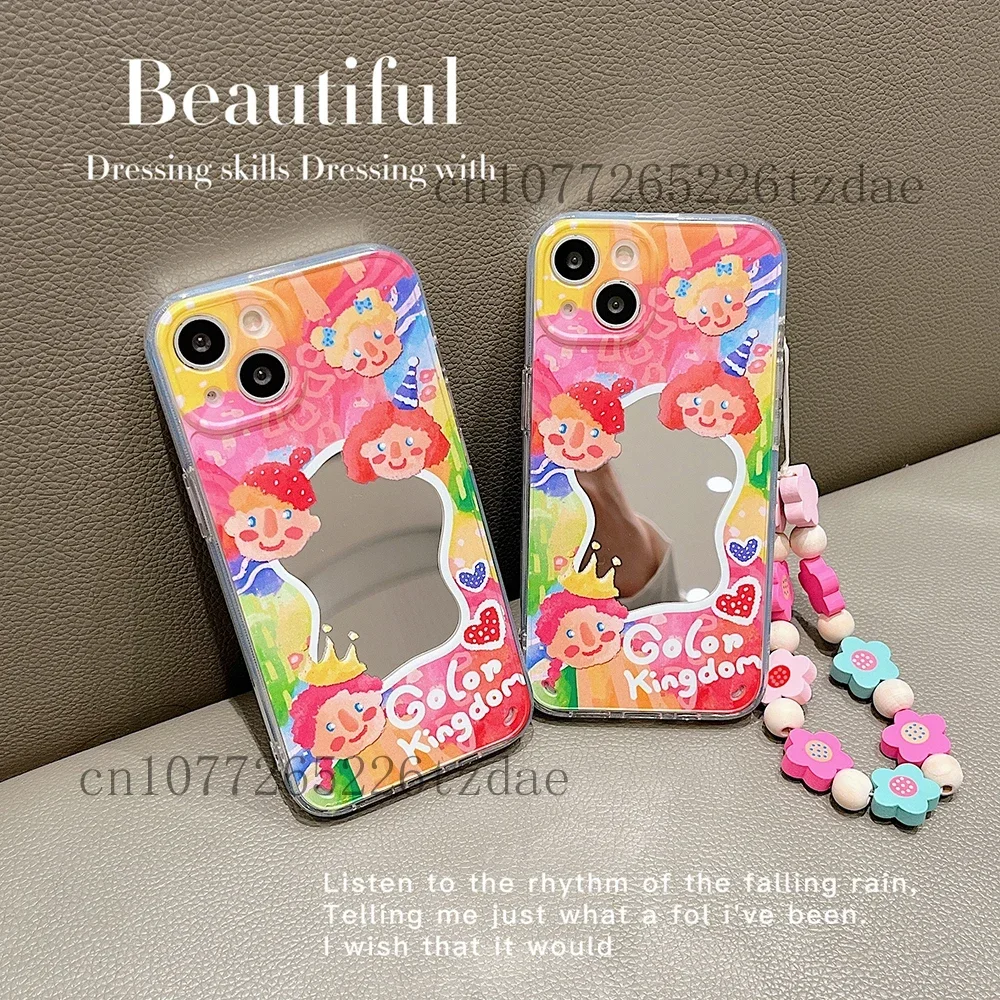 

Kawaii Funny Boys and Girls with Mirror Multicolour Anti-slip Phone Case for Iphone 12 13 14 15 Pro Max XS XR Fashion Ins Gift