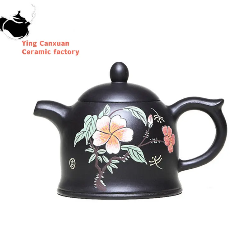 

180ml Yixing Purple Clay Teapots Handmade Flowers Pattern Tea Pot Raw Ore Black Mud Beauty Kettle Chinese Zisha Tea Set Gifts