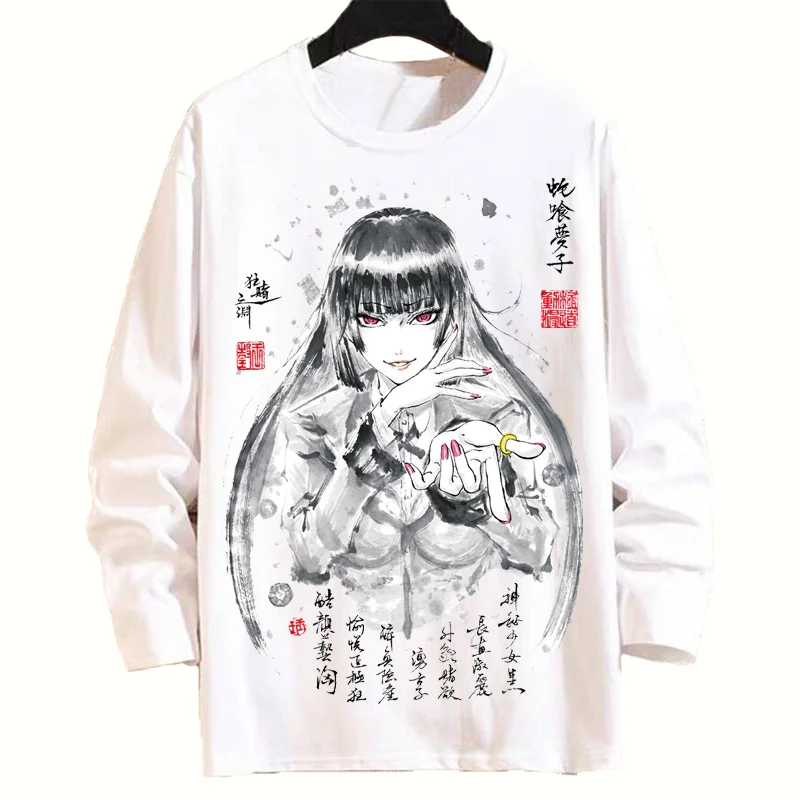 

Anime Kakegurui white Long Sleeve T Shirt Ink wash painting T-shirt Men women Spring Autumn Casual Tops