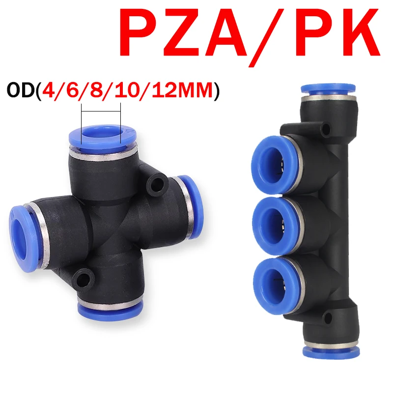 

50Pcs PK PZA Plastic Pneumatic Fitting Quick Connectors Hose Fitting 4 Way 5 Way Push Fast Air Fittings 4mm 6mm 8mm 10mm 12mm