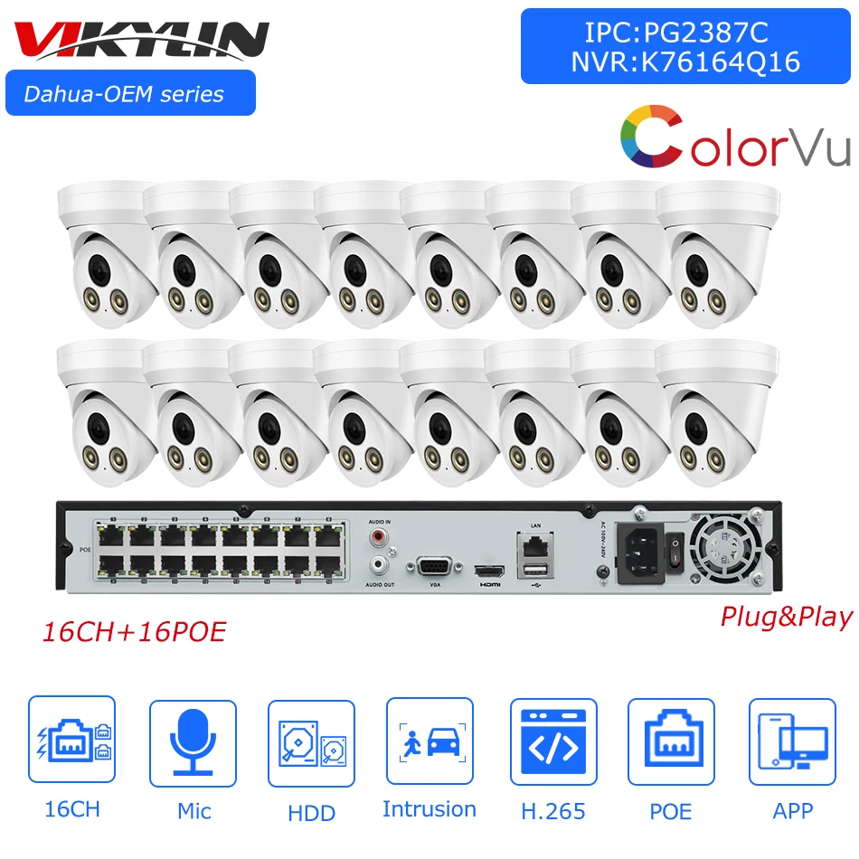 Vikyllin 4K Cctv Kit 16Ch Poe Nvr Hikvision Compatibile 8Mp Colorvu Ipc Telecamere Protezione Di Sicurezza Sistemi Di Videosorveglianza