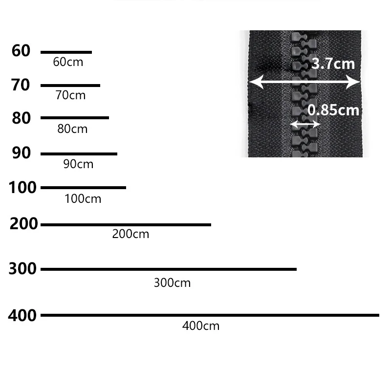 Description Picture 2 of item10# 60-400cm Resin Zippers Open-end Single/double Sliders Zipper For Sleeping Bags Luggage Tent Zip DIY Sewing Accessories